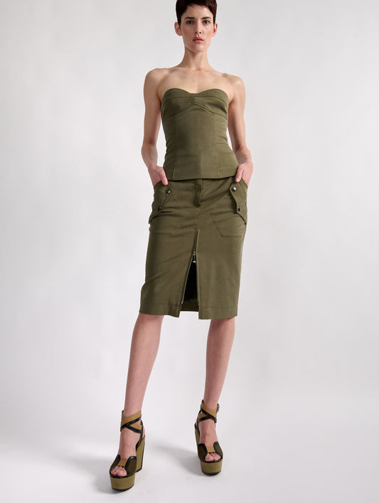 Khaki stretch gabardine bustier