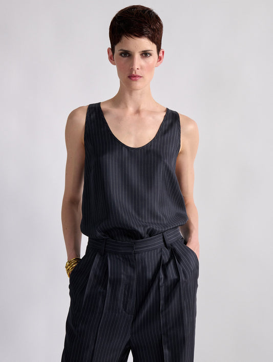 Tennis stripe printed silk twill tank top