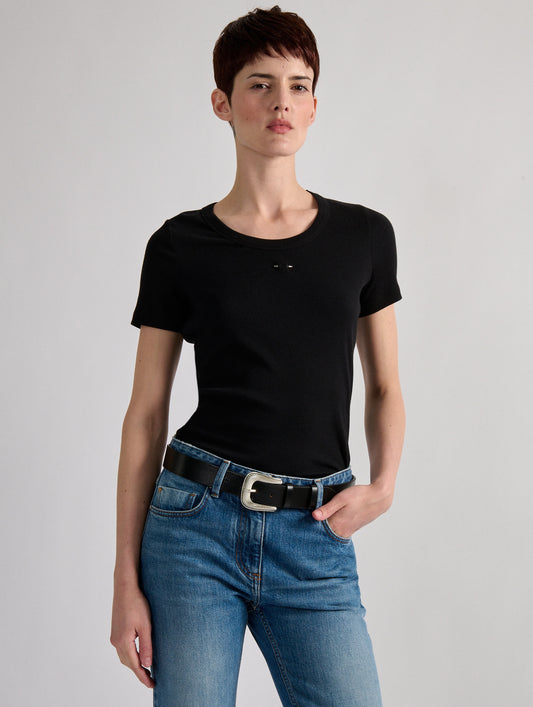 Black ribbed jersey tee-shirt