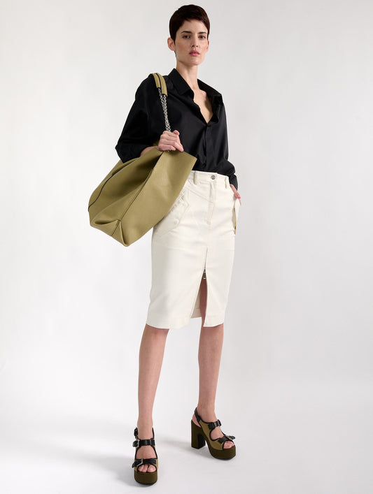 Zipped pencil skirt in ivory stretch gabardine
