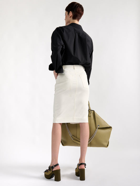 Zipped pencil skirt in ivory stretch gabardine