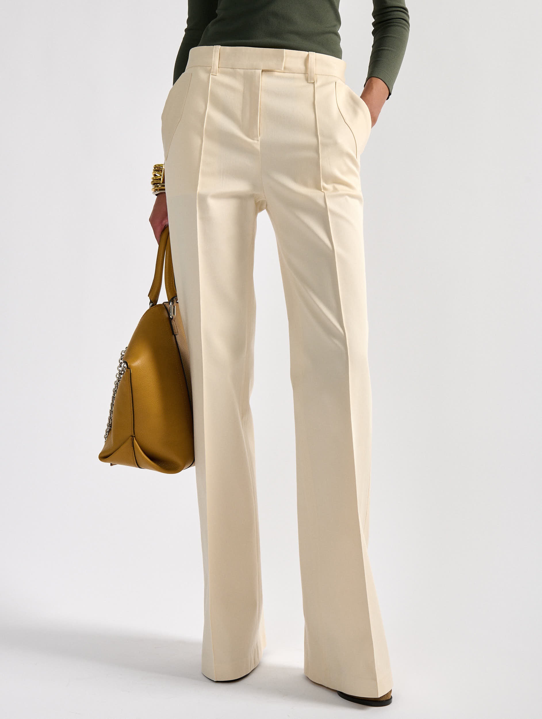 Women ready-to-wear | Sand stretch cotton gabardine bootcut Women ready-to-wear | Sand stretch cotton gabardine bootcut