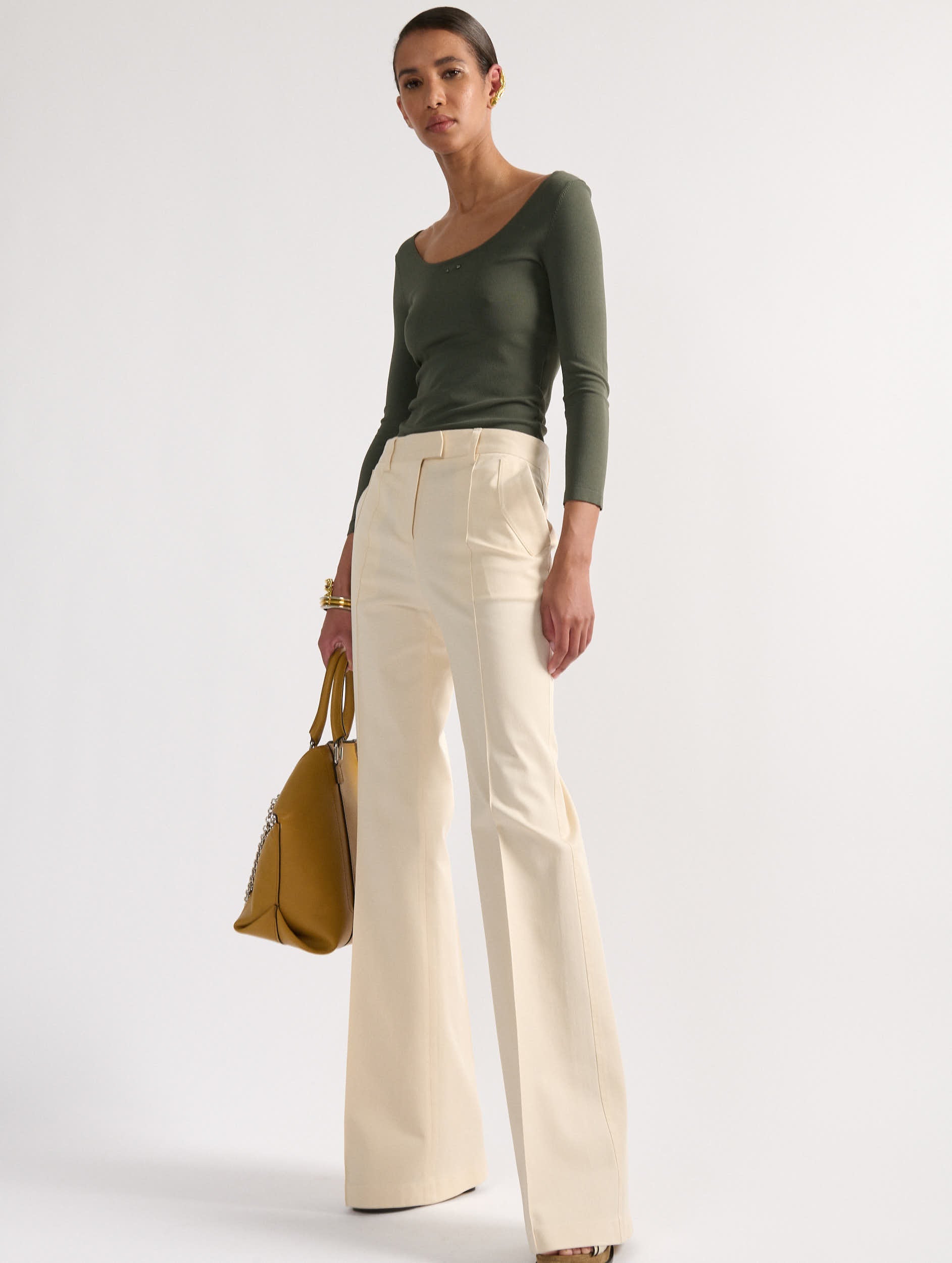 Women ready-to-wear | Sand stretch cotton gabardine bootcut Women ready-to-wear | Sand stretch cotton gabardine bootcut