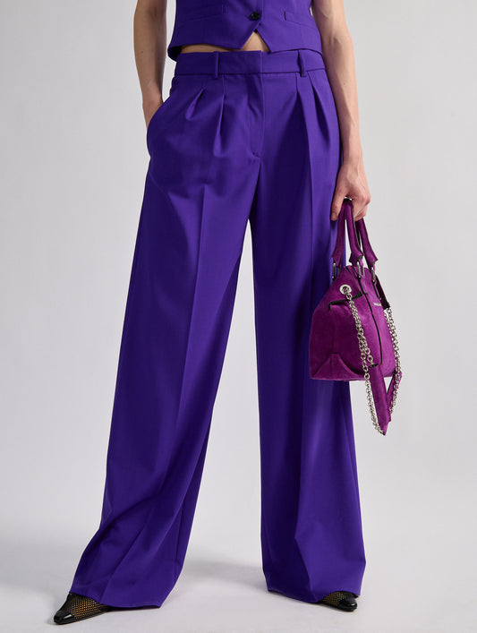 Purple woollen canvas low-rise trousers