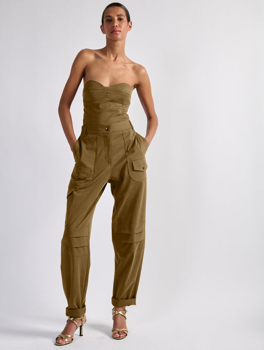 Camel stretch gabardine bustier