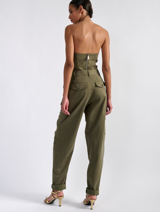 Khaki stretch gabardine cargo trousers