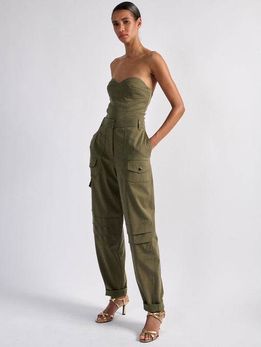 Khaki stretch gabardine cargo trousers