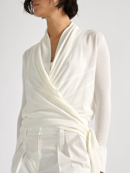 Ivory knitted wrap-around sweater