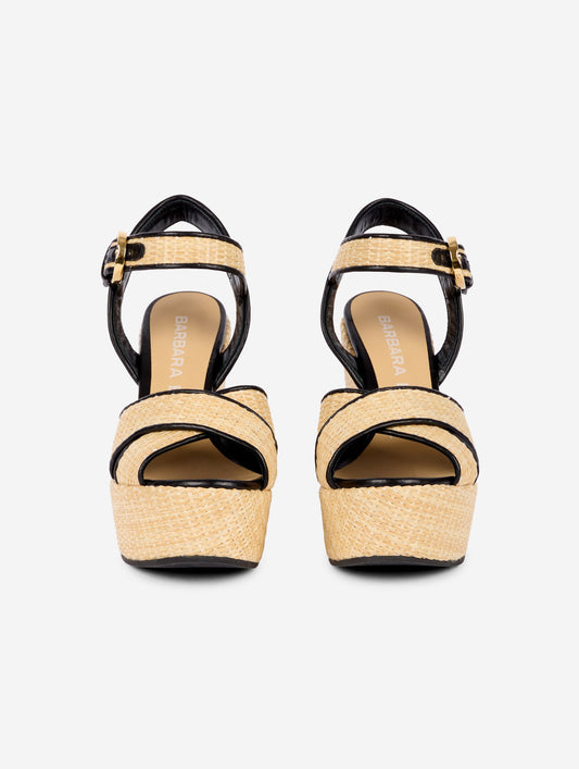 wedge sandals in natural straw