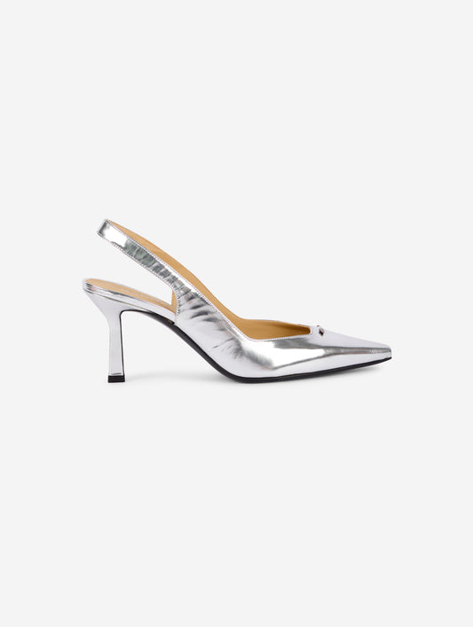 Sling-back decolletés in silver patent leather