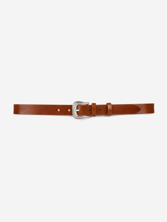 Thin belt in cognac leather