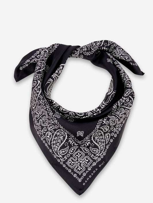Black bandana printed silk twill square