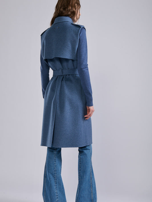 Blue double-face sleeveless coat