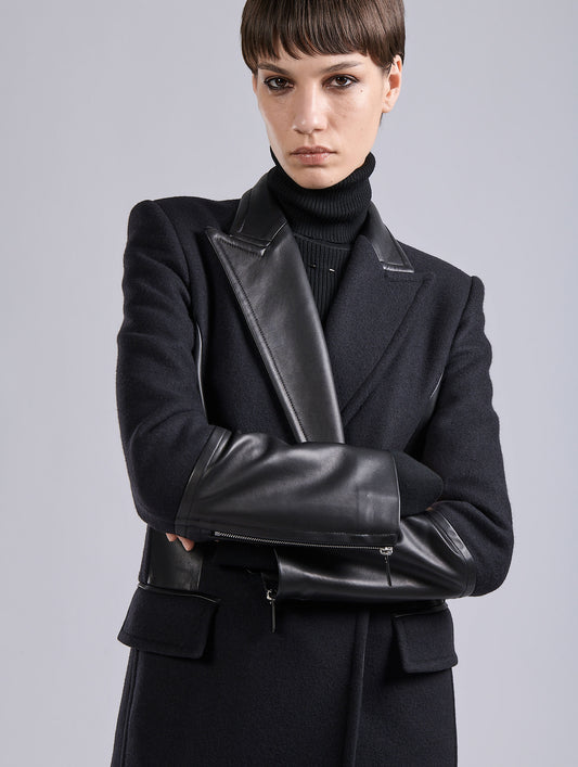 Black double-breasted wool and cashmere coat