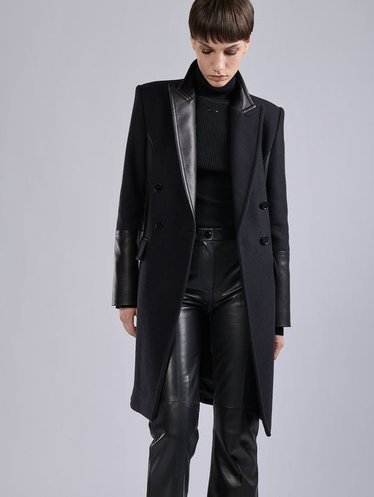 Black double-breasted wool and cashmere coat