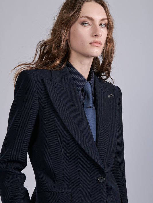 Navy textured herringbone jacket