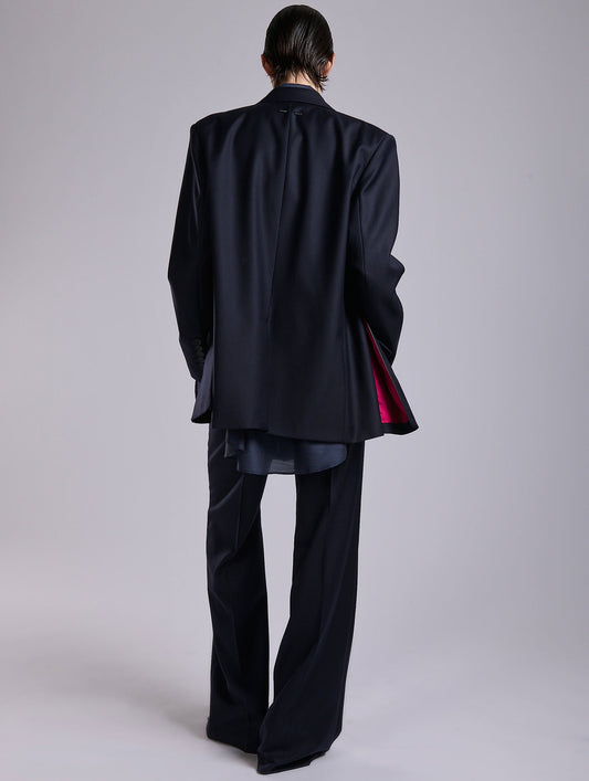 Navy wool and cashmere twill straight jacket