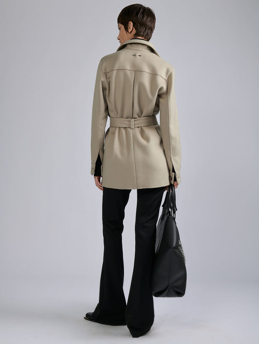 Belted jacket in double-faced sand wool-cashmere