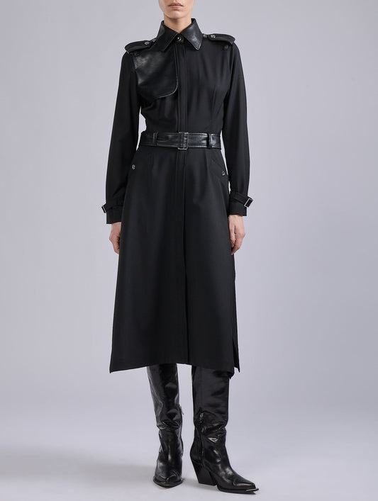Black stretch wool gabardine mix dress