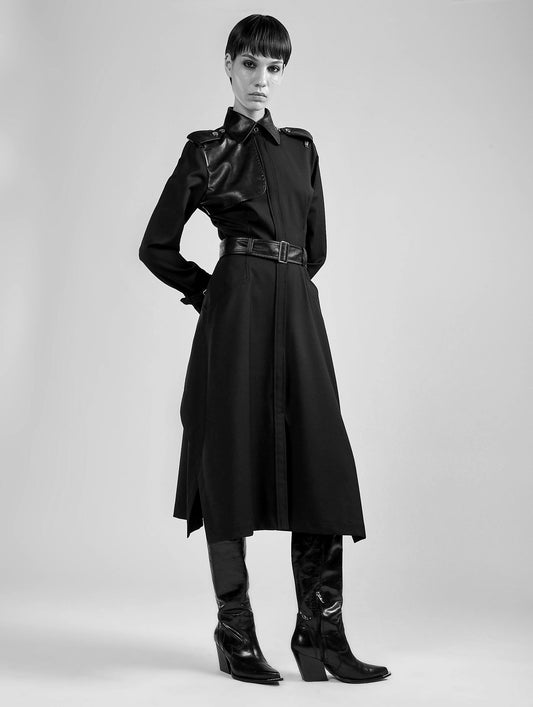 Black stretch wool gabardine mix dress