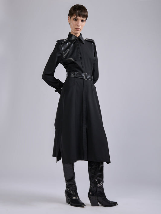 Black stretch wool gabardine mix dress