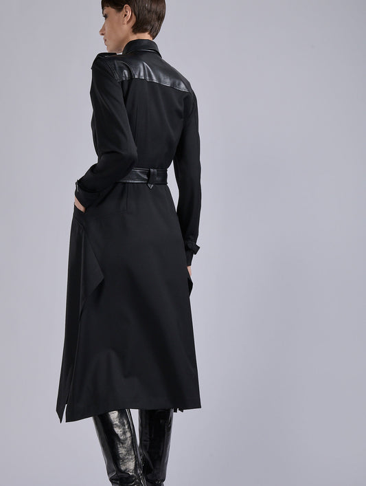 Black stretch wool gabardine mix dress