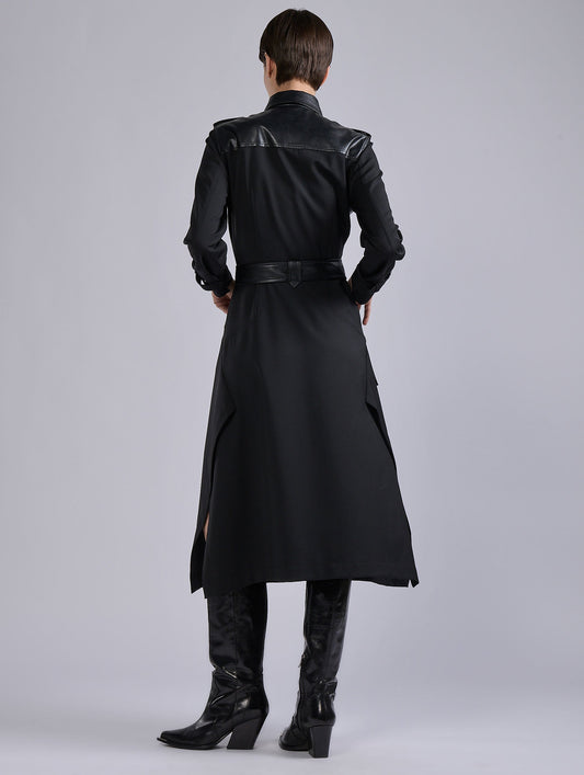 Black stretch wool gabardine mix dress
