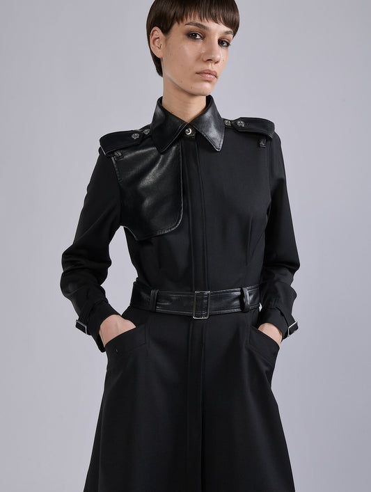 Black stretch wool gabardine mix dress