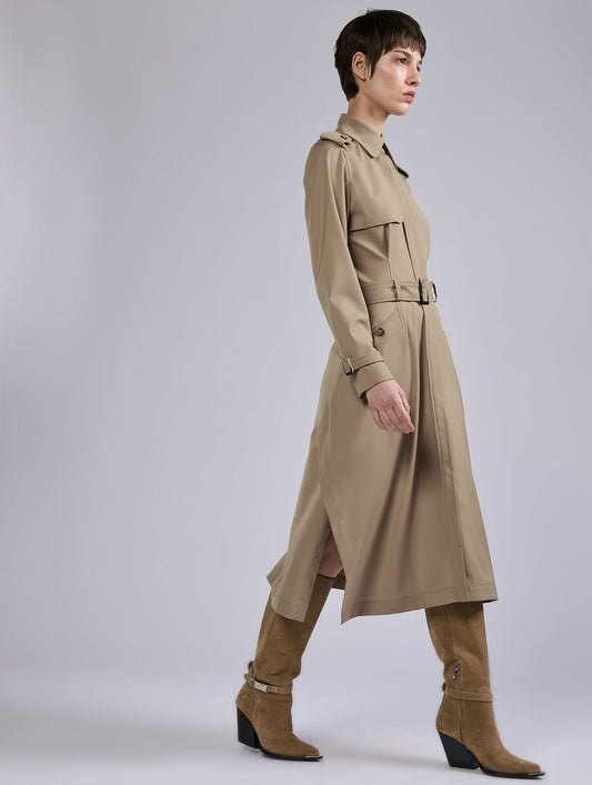 camel stretch wool gabardine coat dress