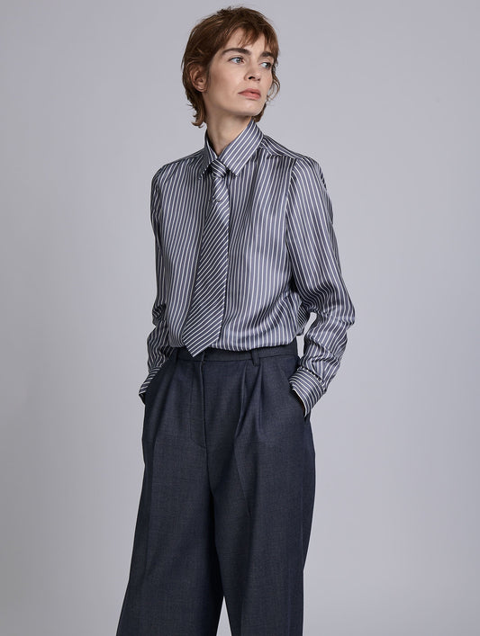 Grey and white striped silk twill shirt