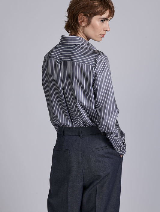 Grey and white striped silk twill shirt
