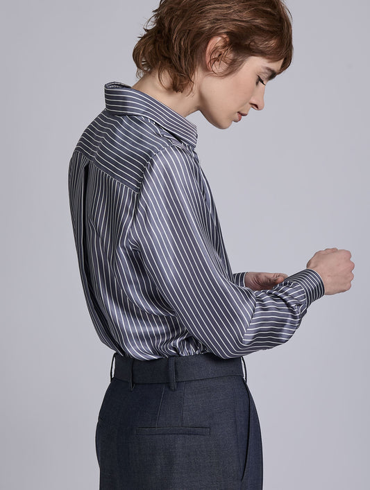 Grey and white striped silk twill shirt