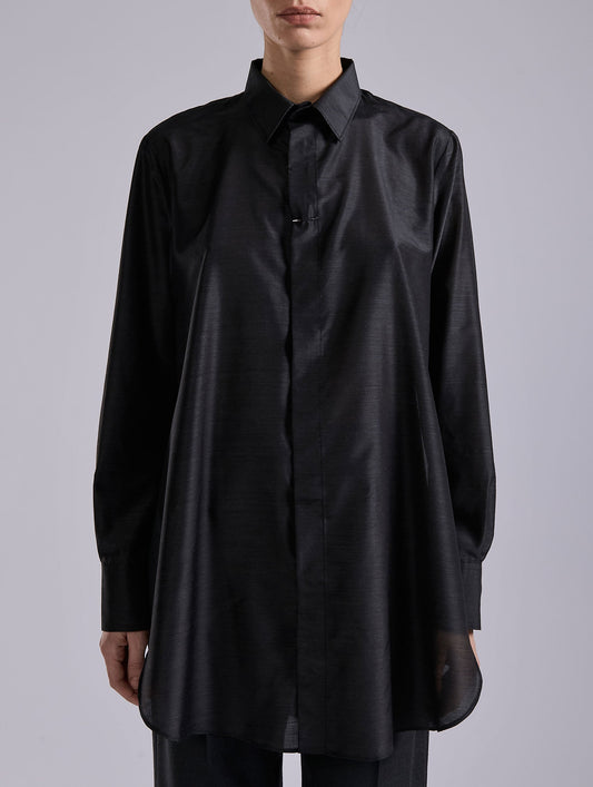 Grey extra-fine wool and silk oversized shirt