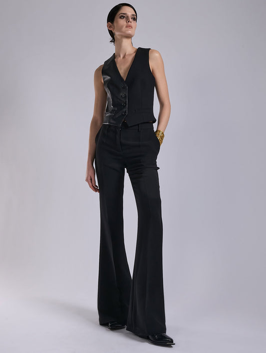 Black crepe and leather waistcoat
