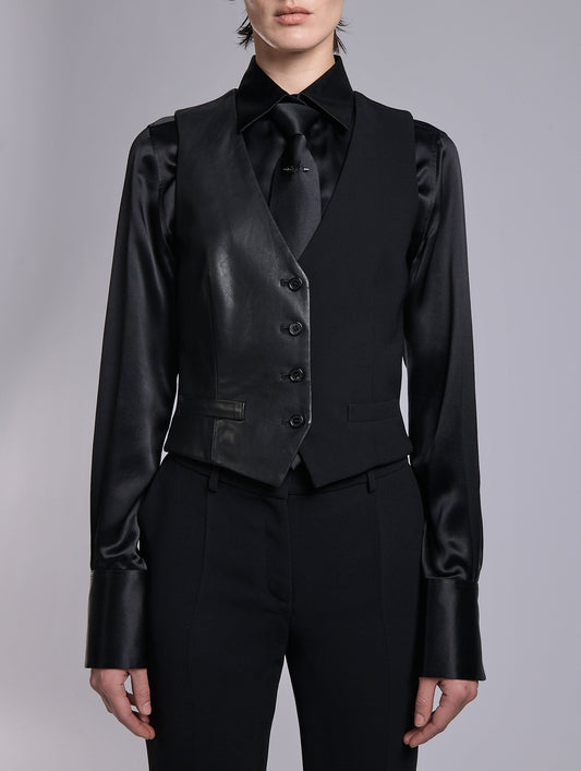 Black crepe and leather waistcoat