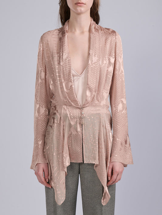 Blush python-patterned devoré satin blouse