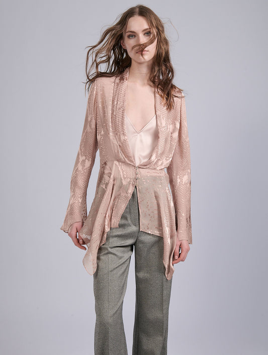 Blush python-patterned devoré satin blouse