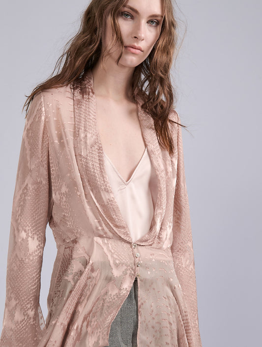 Blush python-patterned devoré satin blouse