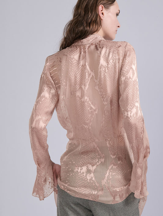 Blush python-patterned devoré satin blouse