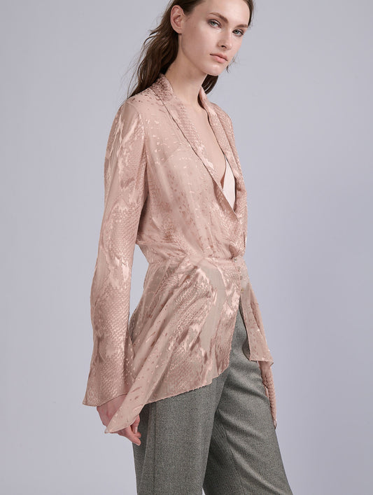 Blush python-patterned devoré satin blouse