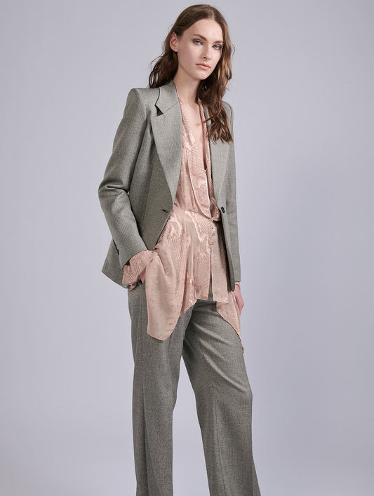 Blush python-patterned devoré satin blouse