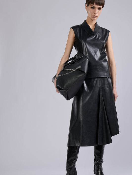 Black sleeveless top in extra-light faux leather