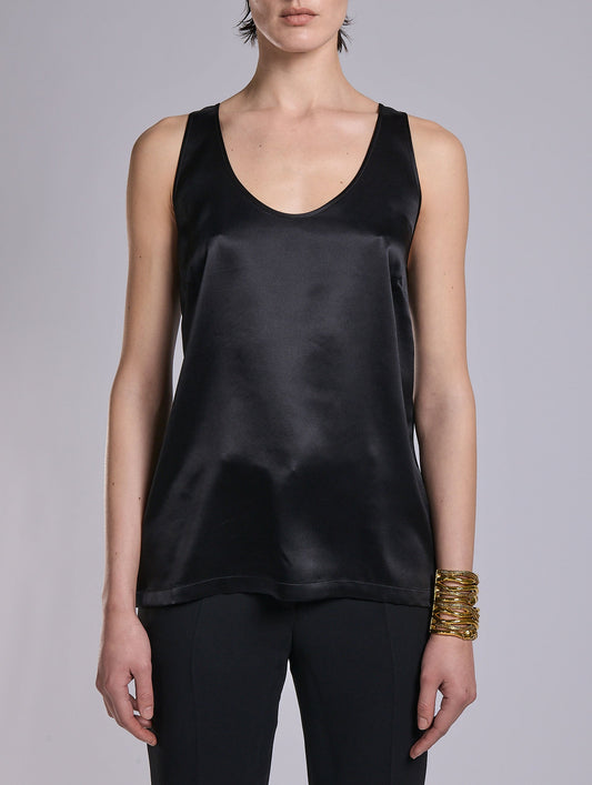Black silk satin tank top