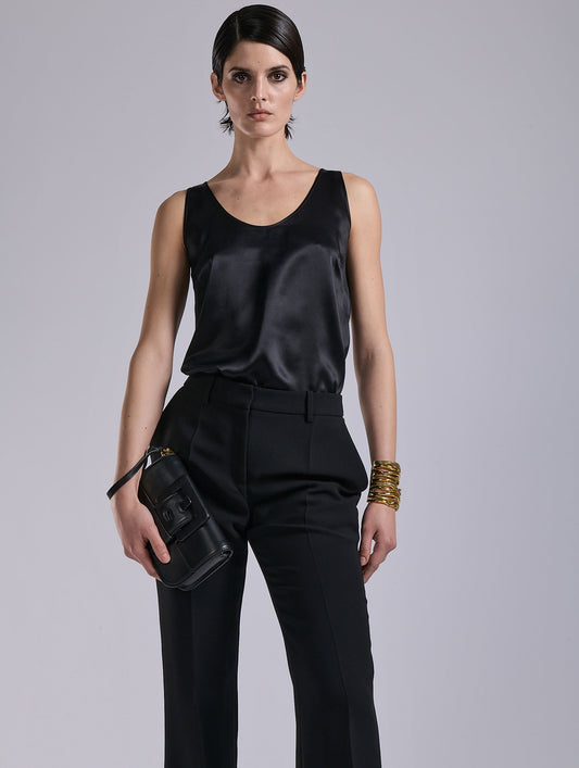 Black silk satin tank top
