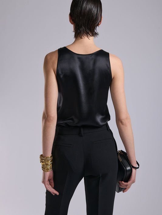 Black silk satin tank top
