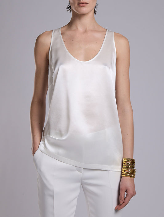 Ivory silk satin tank top