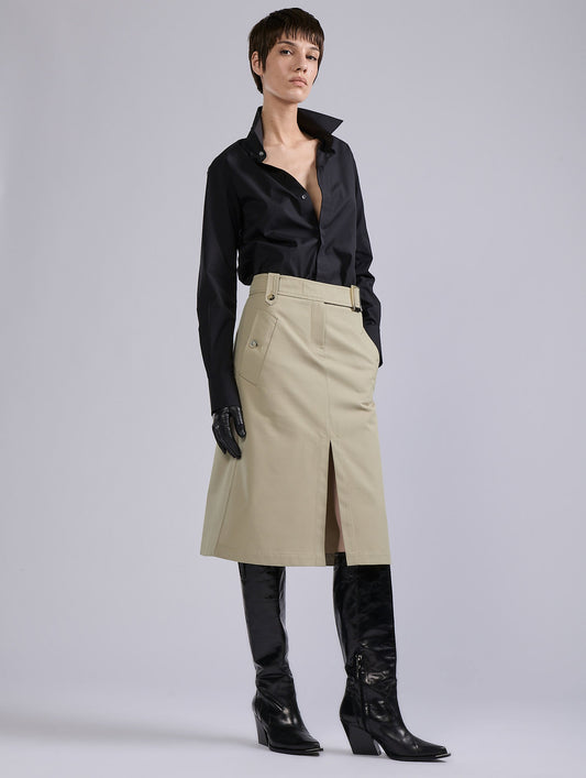 Sand wool-cotton gabardine A-line skirt