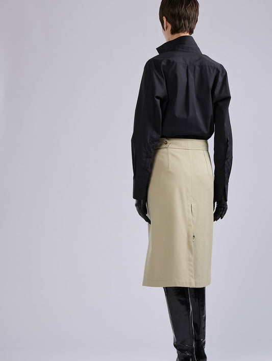 Sand wool-cotton gabardine A-line skirt