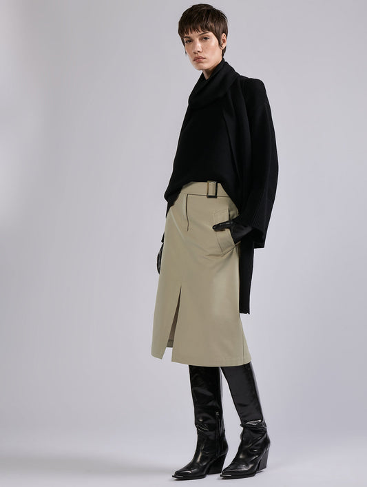 Sand wool-cotton gabardine A-line skirt