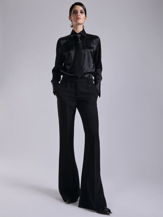 Black crepe bootleg trousers